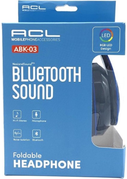 Acl Abk-03 Kablosuz Rgb LED Bluetooth Kulaklık 8d Ses Kalitesi-