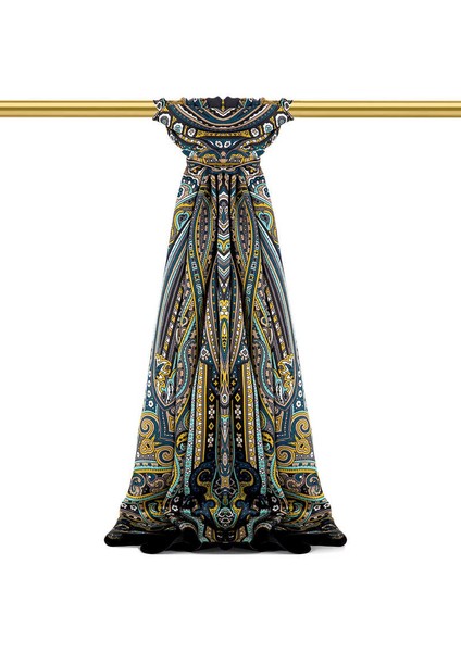 Siyah Marakeş Desen Sura Ipek Şal