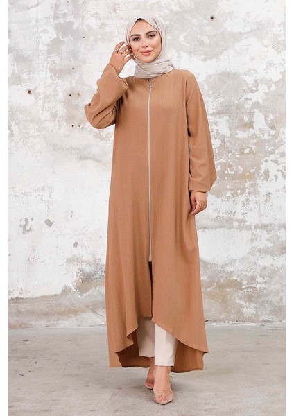 Asimetrik Fermuarlı Ferace 1250 - Vizon modelleri