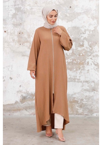 Asimetrik Fermuarlı Ferace 1250 - Vizon indirimleri