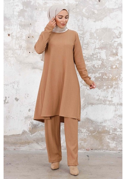 Seyal Tunik Pantolon Bürümcük Takım 1252 - Vizon modelleri