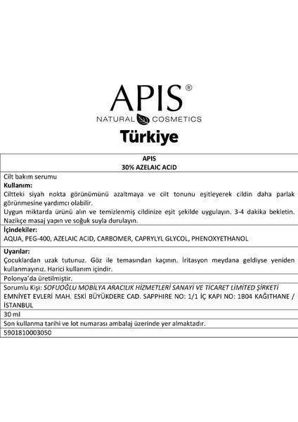%30 Azelaik Asit Yatıştırıcı Ve Leke Karşıtı Serum - 30ml
