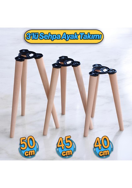 3'lü Sehpa Ayak Takımı Ahşap Zigon Puf Tabure Ayağı Masa Ayakları Açılı Orta Sehpa Bağlantı Aparatlı