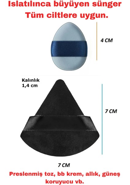 Kuru Islak Süngeri Seti - 2 Adet Mini ve 1 Adet Üçgen Kozmetik Puf Parmak Yüz Makyaj Göz Altı Kapatıcı