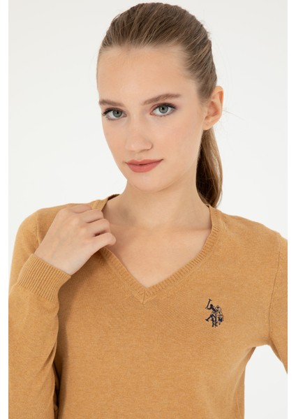 U.S. Polo Assn. Kadın Camel Melanj Triko Kazak 50293542-VR122