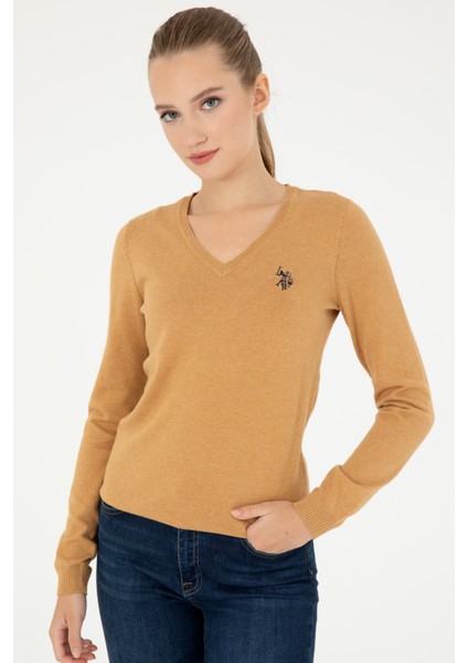 U.S. Polo Assn. Kadın Camel Melanj Triko Kazak 50293542-VR122