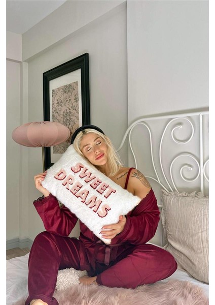 Bordo Claret Exclusive Kadife Sabahlıklı Kadın Pijama Takımı indirimleri