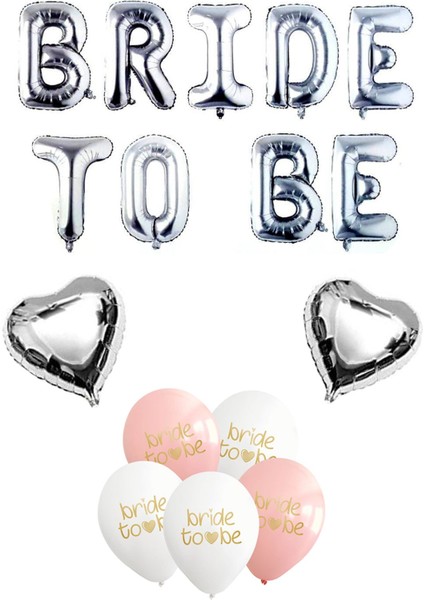 Atölye Mi Gümüş Bride To Be Balon Seti Kalp Balonlu Bride Parti Balon Süsleme Seti