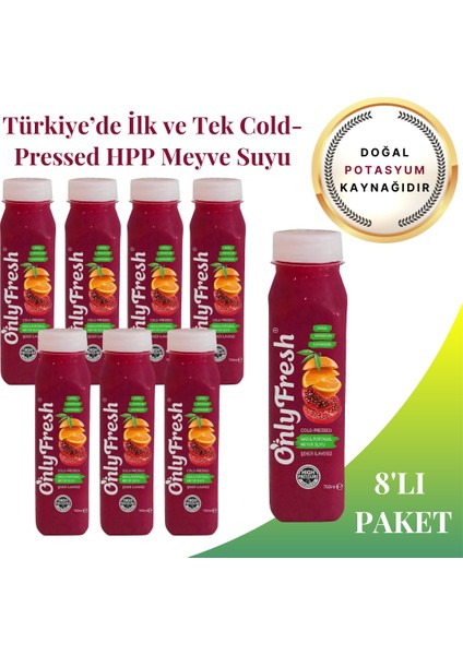 Nar Portakal Taze Soğuk Sıkım %100 Saf 250ml x 8 Adet