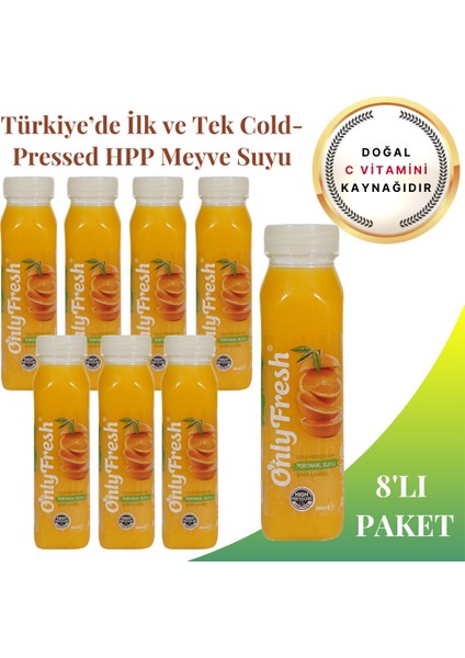 Portakal Suyu Taze Soğuk Sıkım %100 Saf 250ml x 8 Adet