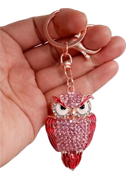 Kristal Taşlı Pembe Baykuş Anahtarlık No.3