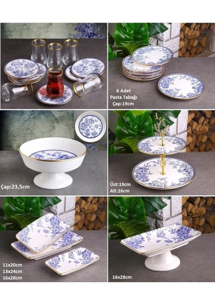 Butterfly 6 Kişilik Seramik Meyvelikli Çay Bardaklı Pasta Sunum Tabağı Kombin Set - KUP106S