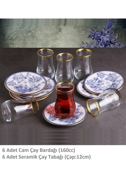 Butterfly 6 Kişilik Seramik Meyvelikli Çay Bardaklı Pasta Sunum Tabağı Kombin Set - KUP106S