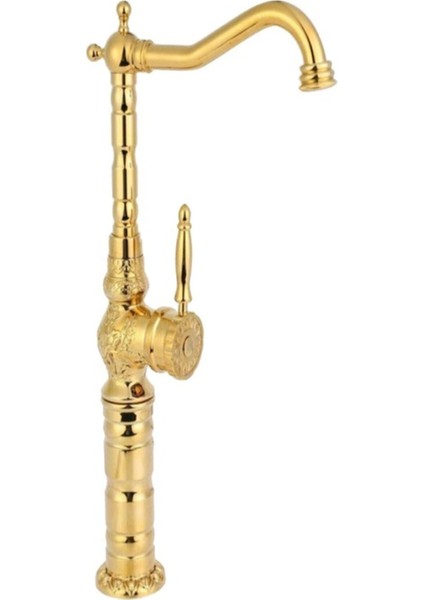 Rustik Desenli Çanak Lavabo Bataryası - Gold