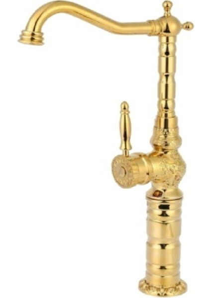 Rustik Desenli Çanak Lavabo Bataryası - Gold