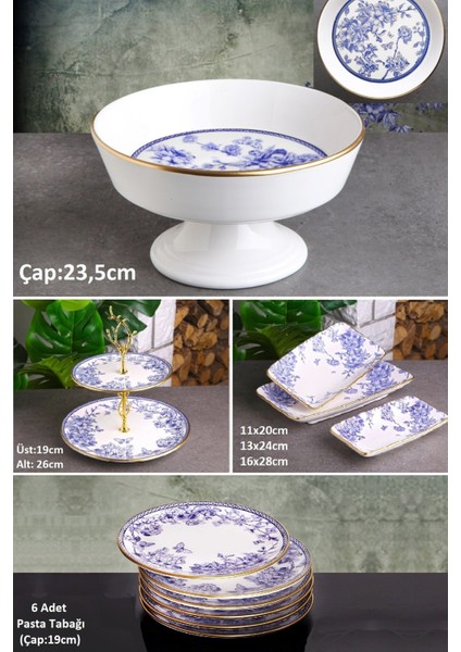 Butterfly Seramik Meyvelikli 6 Kişilik Pasta Kayık Tabak Kombin Set - KUP102S