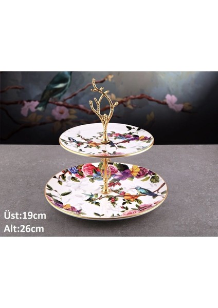 Flora 6 Kişilik Seramik Meyvelikli Çay Bardaklı Pasta Sunum Tabağı Kombin Set - KUP106F