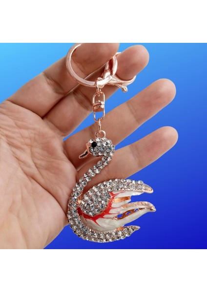 Kristal Taşlı Beyaz Kırmızı Kuğu Anahtarlık No.1 fiyatları