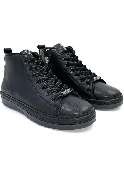 (Ekici) Termo Kaymaz Taban Fermuarlı Bağcıklı Günlük Kadın Bot Siyah