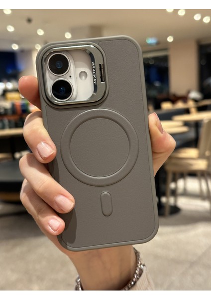 iPhone 16 Uyumlu Premium Titanyum Gri Deri Magsafe Cüzdanlı Kartlıklı Kamera Çerçeve Standlı Kılıf indirimleri