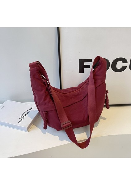 Gündelik Oxford Kumaş 2024 Ilkbahar ve Yaz Yeni Kampüs Spor Stili Düz Renk Yabancı Stil Büyük Kapasiteli Tek Omuz Çapraz Vücut Hamur Tatlısı Çantası (Yurt Dışından)