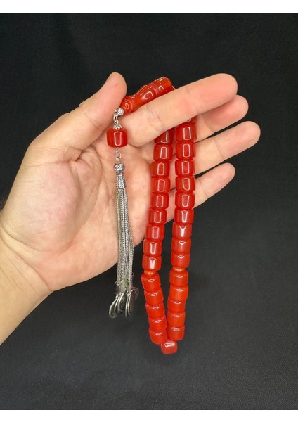 Çubuk Kehribar Tesbih Kırmızı Renk Tekerlek Kesim Kelle Boy T-555 fiyatları