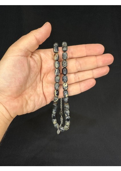 Sıkma Kehribar Tesbih Kapsül Kesim Gri-Beyaz Renk 11MM x 8mm T-549 modelleri