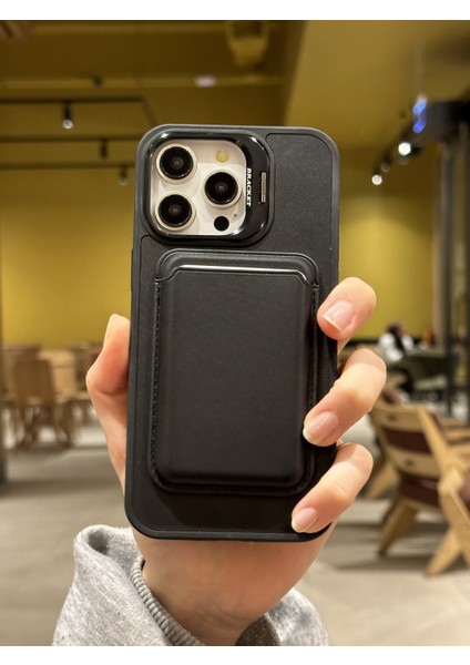 iPhone 14 Pro Max Uyumlu Premium Siyah Deri Magsafe Cüzdanlı Kartlıklı Kamera Çerçeve Standlı Kılıf fırsatları