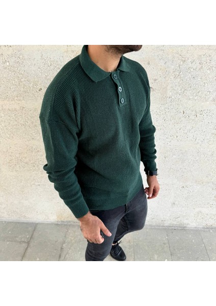 Nefti 3 Düğme Selanik Örme Triko Kazak