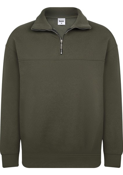 Unisex Relax Fit Rahat Kesim Pamuklu Yarım Fermuarlı Dik Yaka Sweatshirt