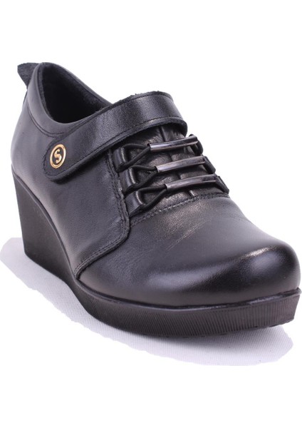DZA32-385 Siyah Günlük Deri Kadın Ayakkabı