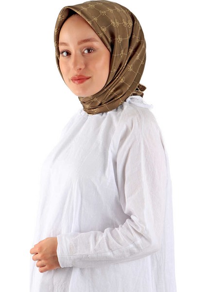 Kahverengi Kelebek Monogram Twill Ipek Eşarp