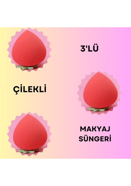 Çilek Makyaj Süngeri Seti - 3'lü