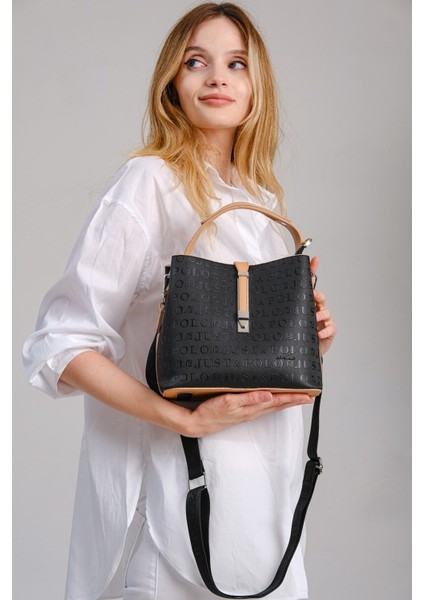 Cüzdan Hediyeli Baskı Desenli Geniş Askılı Su Geçirmez 3 Gözlü Kadın Omuz Çantası