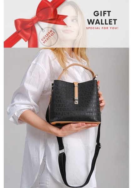 Cüzdan Hediyeli Baskı Desenli Geniş Askılı Su Geçirmez 3 Gözlü Kadın Omuz Çantası fiyatları