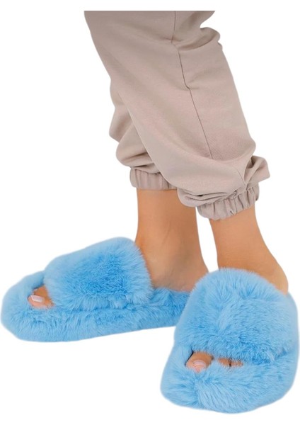 Ekstra Yumuşak Tüylü Kadın Terlik Mavi fiyatları