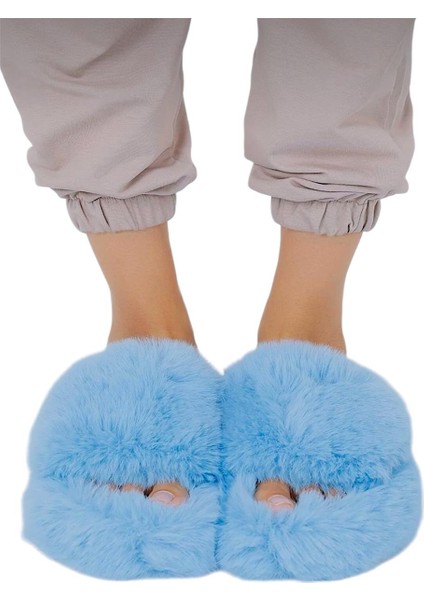 Ekstra Yumuşak Tüylü Kadın Terlik Mavi fırsatları