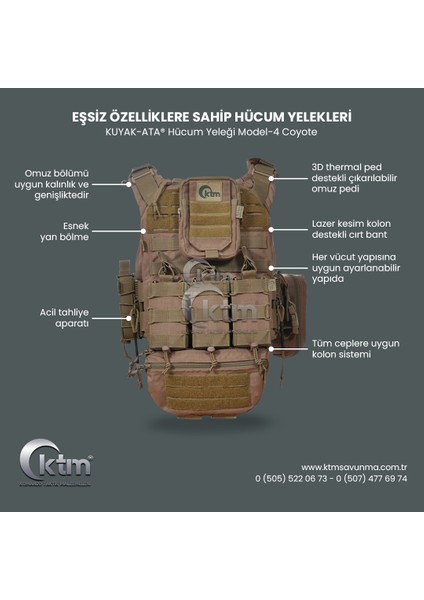 Kuyak-Ata® Hücum Yeleği,model-4, Coyote fiyatları
