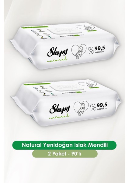 2'li Natural Yenidoğan Islak Mendili 90 Adet 2'li Rosie