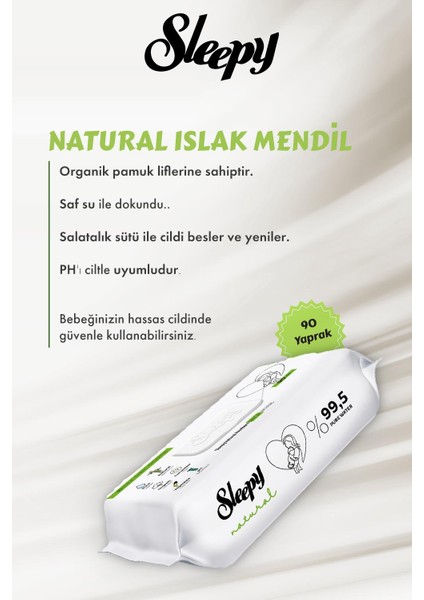 2'li Natural Yenidoğan Islak Mendili 90 Adet 2'li Rosie