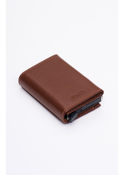 Hakiki Gerçek Deri Erkek Mekanizmalı Kartlık Cüzdan Taba 8111