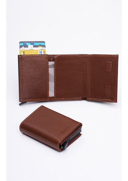 Hakiki Gerçek Deri Erkek Mekanizmalı Kartlık Cüzdan Taba 8111 fiyatları