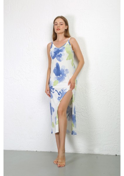 Ip Askılı Uzun Yırtmaçlı Penye Gecelik 90128