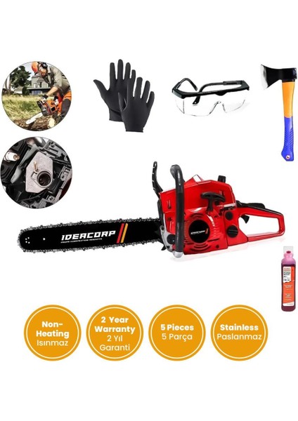 Ekstra Güçlü 52CC 2.9 Hp 8000 Rpm Benzinli Ağaç Odun Dal Kesme Makinesi Motorlu Testere H