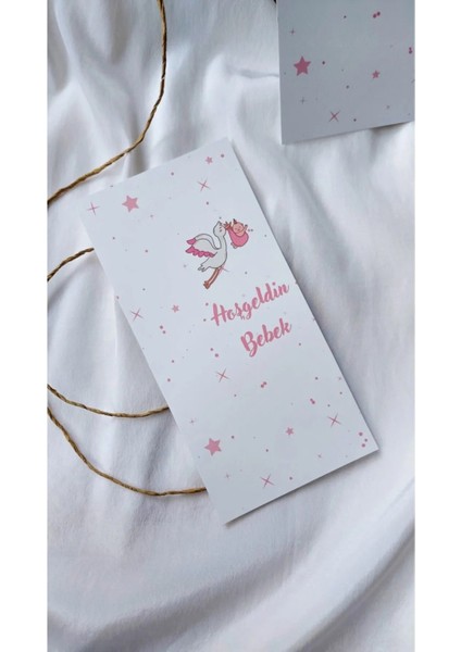 50 Adet Pembe Leylek Makrome Kartı - Istediğiniz Yazı Yazılır - 9X19CM fiyatları
