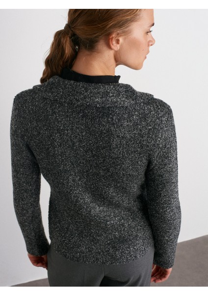 60265 Polo Yaka Düğmeli Cep Detaylı Triko Hırka-Antrasit fiyatları