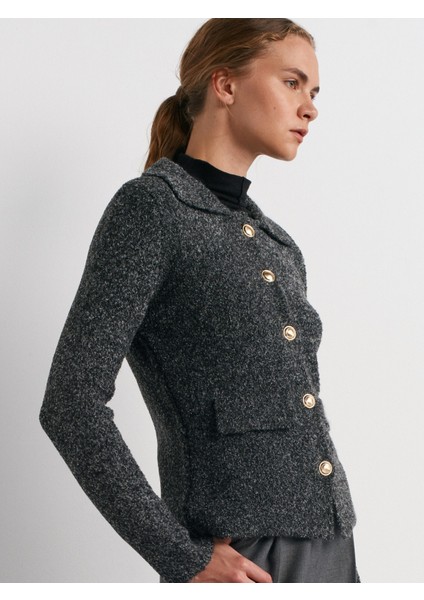 60265 Polo Yaka Düğmeli Cep Detaylı Triko Hırka-Antrasit modelleri