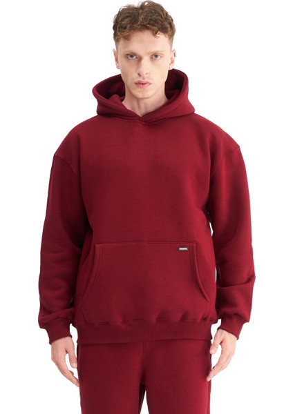 Erkek Oversize Şardonlu 3 İplik Kapüşonlu Sweatshirt, Kanguru Cepli İçi Yumuşak Tüylü fiyatları