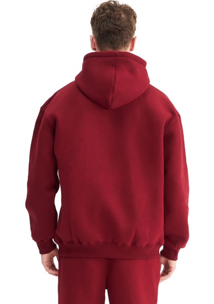 Erkek Oversize Şardonlu 3 İplik Kapüşonlu Sweatshirt, Kanguru Cepli İçi Yumuşak Tüylü fırsatları