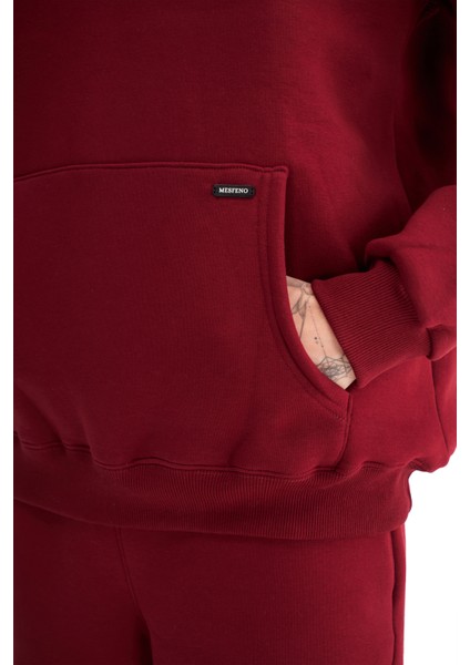 Erkek Oversize Şardonlu 3 İplik Kapüşonlu Sweatshirt, Kanguru Cepli İçi Yumuşak Tüylü indirimleri